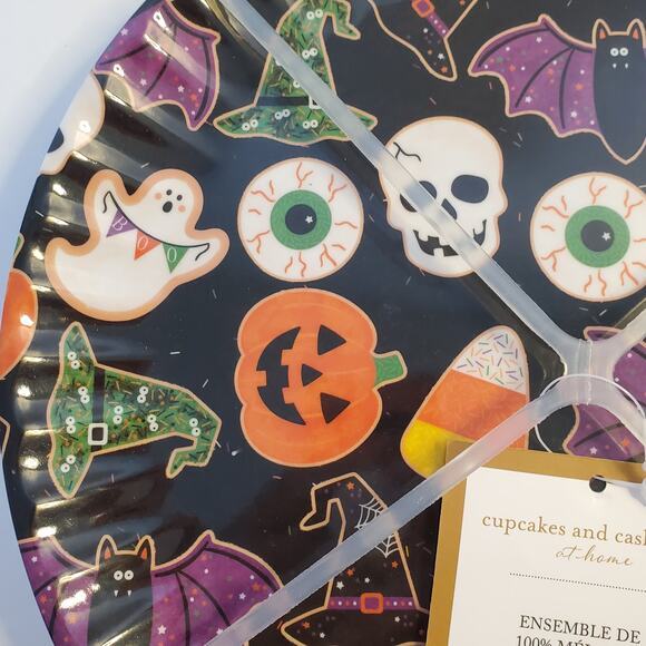 Cupcakes & Cashmere Set of 8 Melamine Halloween Plates Black 10.25 in New - Picture 7 of 15